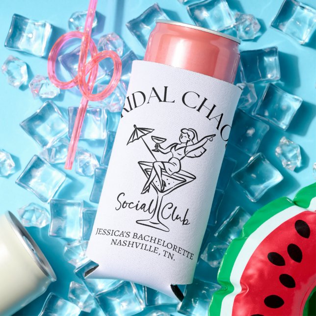Enfriador De Latas Slim Personalized Bachelorette | Bridal Chaos  (Verano in situ)