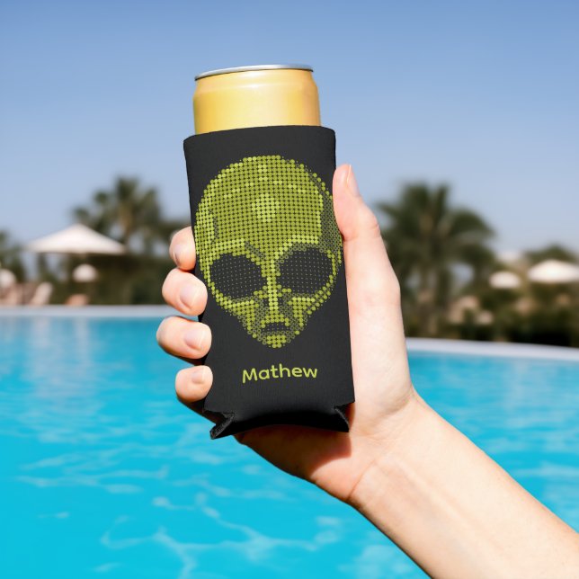 Enfriador De Latas Slim Personalized Green Alien Head  (Piscina in situ)