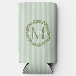 Enfriador De Latas Slim Personalized Olive Wreath Monogram 