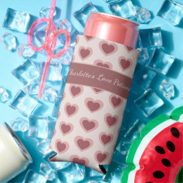 Enfriador De Latas Slim Personalized Retro Hearts Pink Burgundy