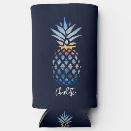 Enfriador De Latas Slim Piña Personalizada de Playa de Atardecer Tropical