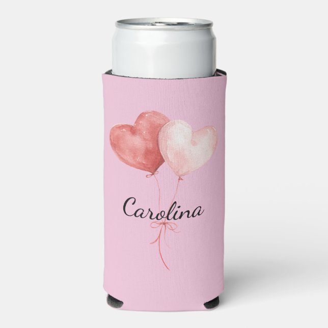 Enfriador De Latas Slim Pink Blush White Hearts (Frente Agua con Gas)