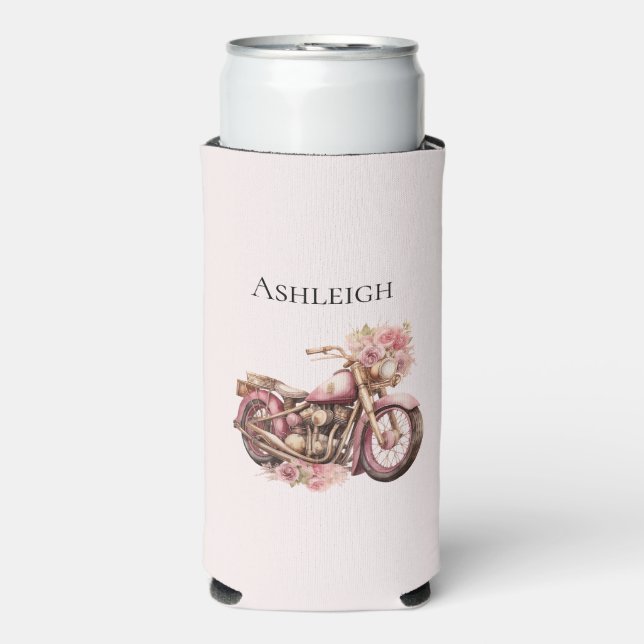 Enfriador De Latas Slim Pink Floral Motorcycle   (Frente Agua con Gas)