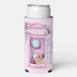 Enfriador De Latas Slim Pink Floral Phone Booth | Dulce 16