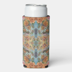 Enfriador De Latas Slim Pintura en Acuarela de Jardín de Flores Chic Vinta