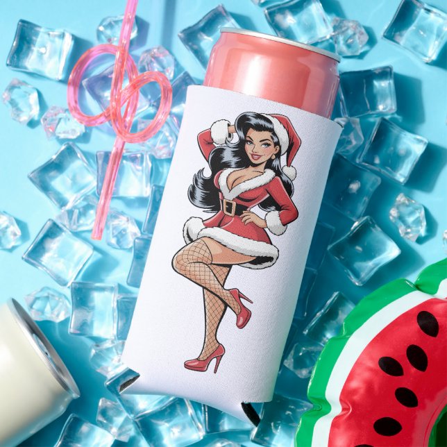 Enfriador De Latas Slim Pinup Santa Babe (Verano in situ)