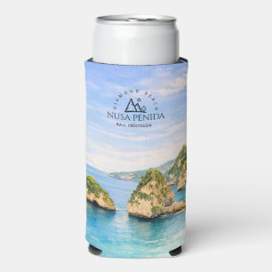 Enfriador De Latas Slim Playa de Diamante Bali Acuarela Mar Turquesa Seltz