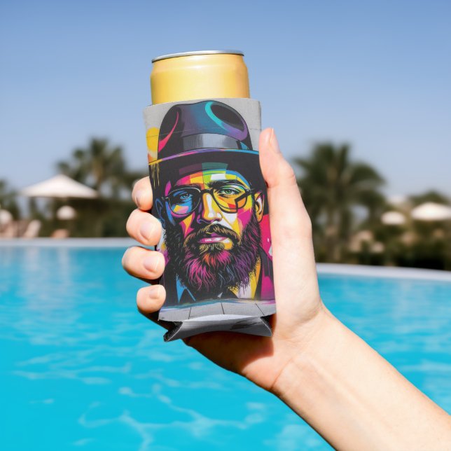 Enfriador De Latas Slim Pop art graffiti of a Jewish man (Piscina in situ)