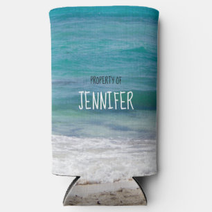 Enfriador De Latas Slim Propiedad de su nombre Mar Caribe personalizado