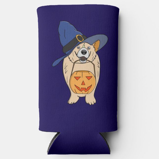 Enfriador De Latas Slim Pumpkin Witch Dog (Anverso)