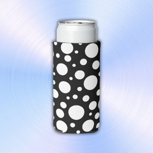 Enfriador De Latas Slim Puntos de Polka Blanco sobre el negro  