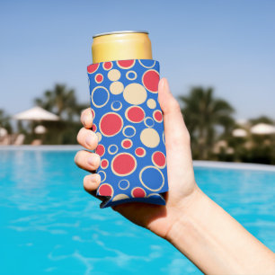 Enfriador De Latas Slim Puntos rojos y azules sobre azul