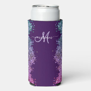 Enfriador De Latas Slim Purpur Teal Azul Brillante Monograma Moderno con B