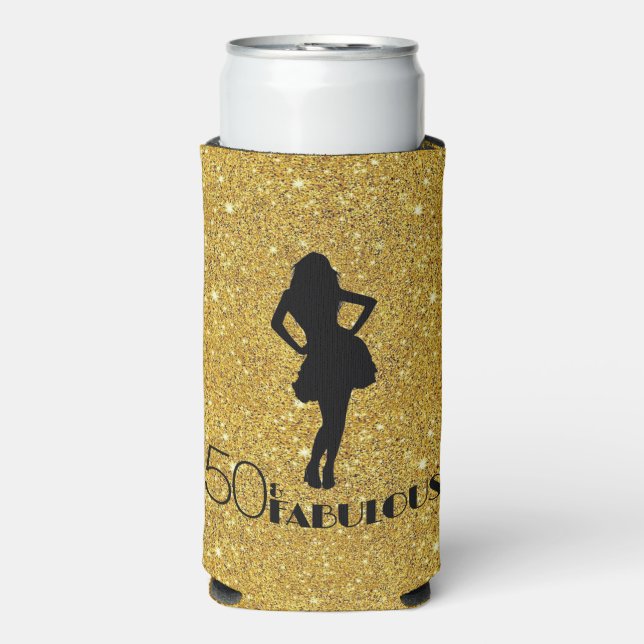 Enfriador De Latas Slim Purpurina de oro 50 y FABULOUS Glamour moderno (Frente Agua con Gas)