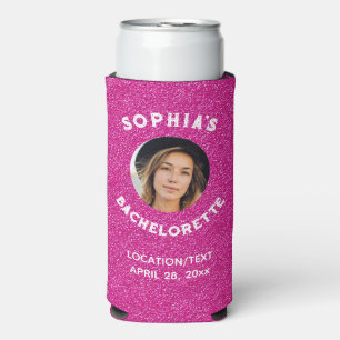 Enfriador De Latas Slim Purpurina Rosa Bacherolette Party Favor Bride Phot