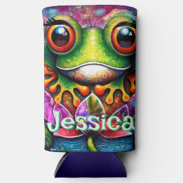 Enfriador De Latas Slim Rana Hormigón Abstracto Floral Ranas Personalizada