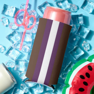 Enfriador De Latas Slim Rayas marrones, moradas y blancas