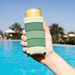 Enfriador De Latas Slim Rayas Verdes Amarillas de Invierno en Papel Acuare