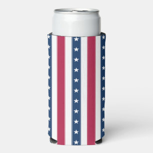 Enfriador De Latas Slim Rayas Verticales Patrióticas con Estrellas