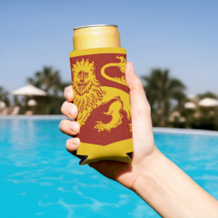 Enfriador De Latas Slim Real León Dorado Heráldica Escudo Rojo