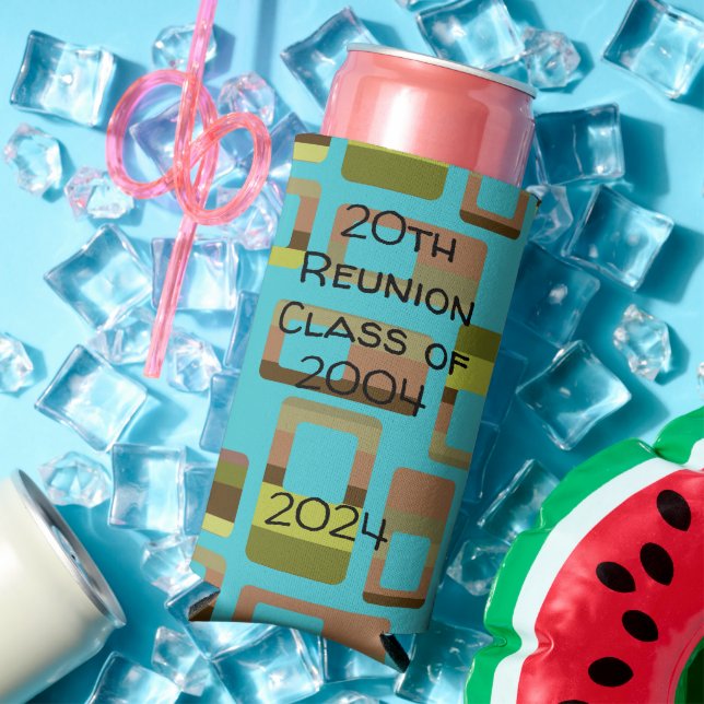 Enfriador De Latas Slim Rectángulos a rayas turquesas (Verano in situ)