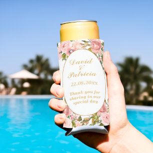 Enfriador De Latas Slim Recuerdos de boda elegantes florales rosa dorado a