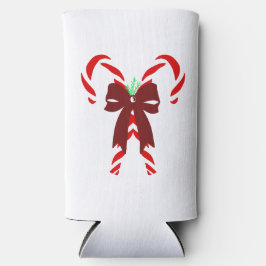 Enfriador De Latas Slim Red Candy Canes with Pine Needles & Bow