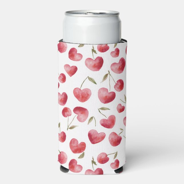 Enfriador De Latas Slim Red Cherry Hearts (Frente Agua con Gas)