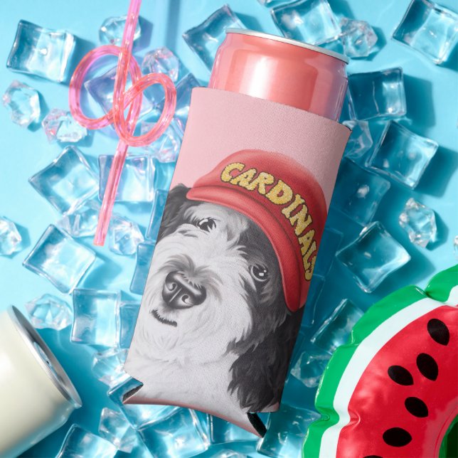 Enfriador De Latas Slim Refrigerador de bebidas de Béisbol Sheepadoodle (Verano in situ)