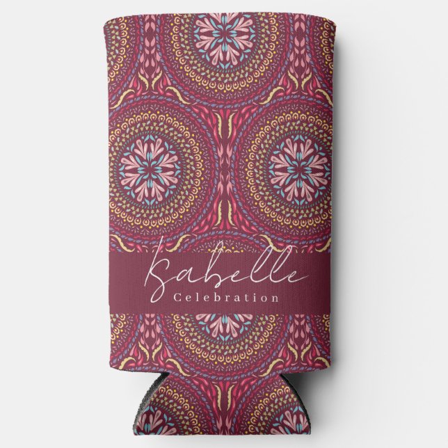 Enfriador De Latas Slim Refrigerador de bebidas Mandala Magenta Seltzer (Anverso)