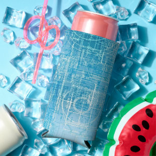 Enfriador De Latas Slim Refrigerador de bebidas Retro Blueprint Seltzer
