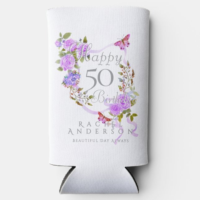 Enfriador De Latas Slim Refrigerador de cumpleaños de Cinta de Rosa púrpur (Anverso)