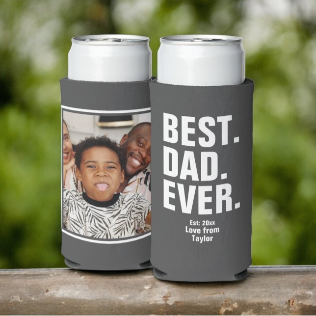 Enfriador De Latas Slim Regalo fotográfico del Día del Padre Personalizado (Personalized Fathers Day Photo Gift Best Dad Ever Seltzer Can Coolers from Ricaso. Add photo & text)