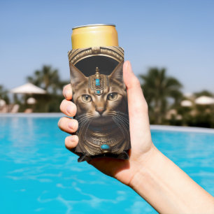 Enfriador De Latas Slim Reina del Nilo: Cleopatra el gato en la cabeza