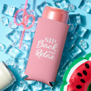 Enfriador De Latas Slim Relájate y Disfruta Rosa Delgado