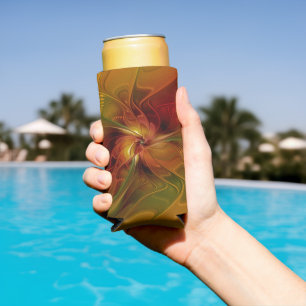 Enfriador De Latas Slim Resumen Naranja rojo Brown Flor de arte fractal ve