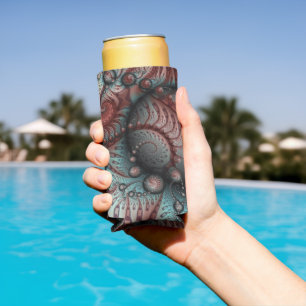 Enfriador De Latas Slim Resumen Vivid Fantasy Fractal Art Brown Blue