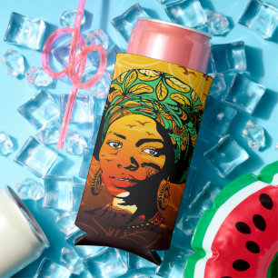 Enfriador De Latas Slim Retrato de mujer africana con puesta de sol