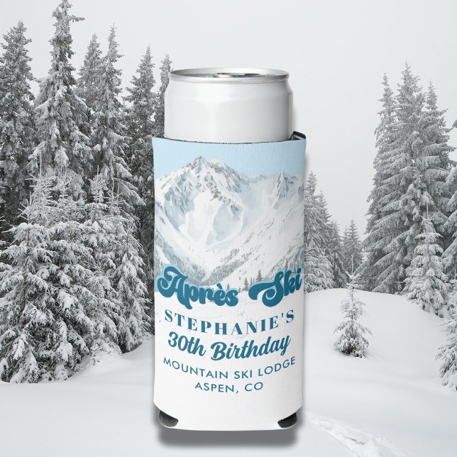 Enfriador De Latas Slim Retro Apres Ski Winter Mountain Birthday Party (Subido por el creador)