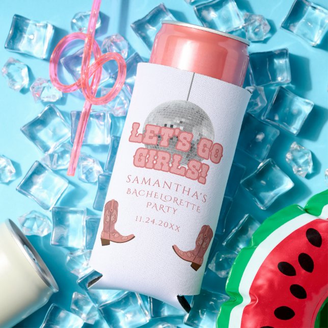 Enfriador De Latas Slim Retro Cowgirl Boots Bachelorette (Verano in situ)