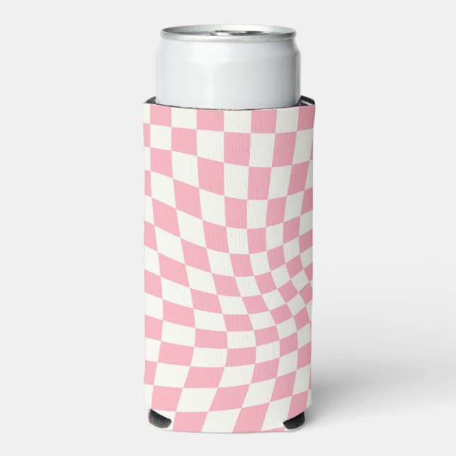 Enfriador De Latas Slim Retro Pastel Rosa Verificado Warped Checkered (Frente Agua con Gas)