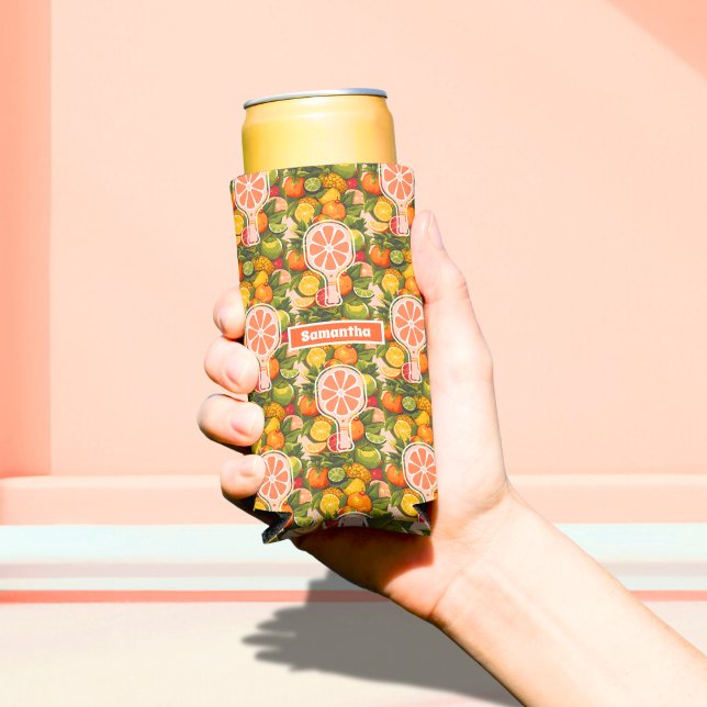 Enfriador De Latas Slim Retro Tropical Citrus Pickleball Brillante Ducha (Subido por el creador)