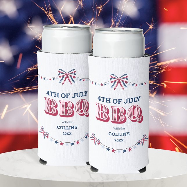 Enfriador De Latas Slim Reunión familiar moderna BBQ 4 de julio Fiesta de  (Modern Family Reunion BBQ 4th of July Summer Party Seltzer Can Cooler)
