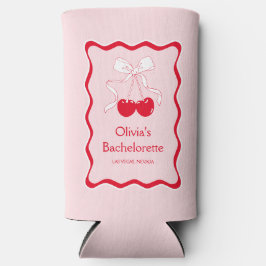 Enfriador De Latas Slim Rojo Rosa Ondulado Cereza Encima Lazo Fiesta de So