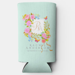 Enfriador De Latas Slim Romaníes florecientes Jardín Monograma Verde