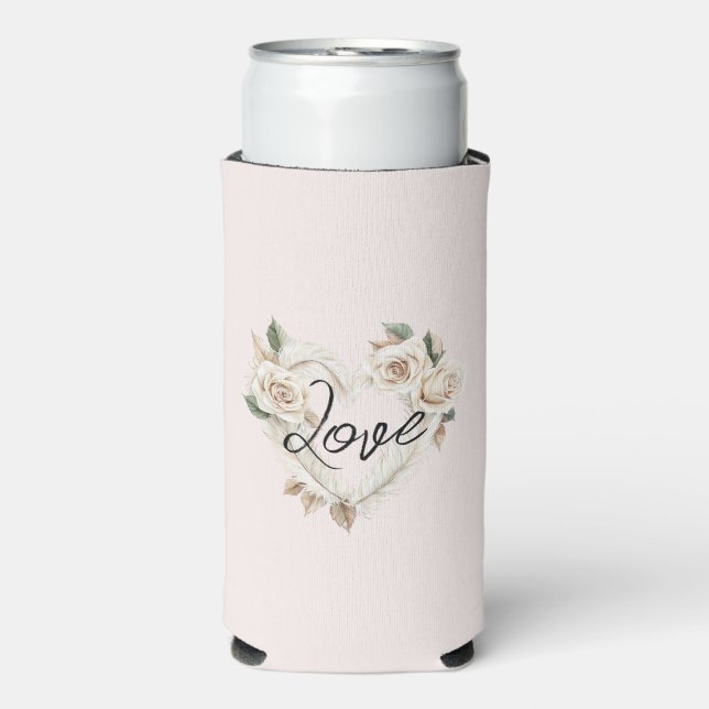 Enfriador De Latas Slim Romantic Blush Roses Feathers Heart Love (Frente Agua con Gas)