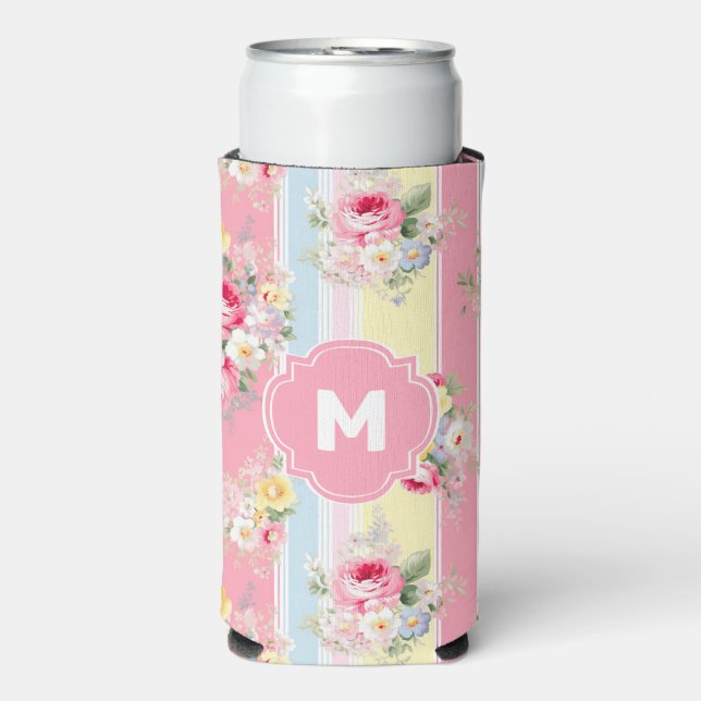 Enfriador De Latas Slim Ropa floral rosa personalizada (Frente Agua con Gas)