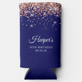 Enfriador De Latas Slim Rosa Purpurina de oro Marina Azul 50 cumpleaños