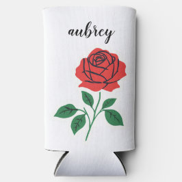 Enfriador De Latas Slim Rosa Roja Nombre Personalizable 