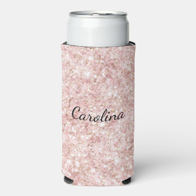 Enfriador De Latas Slim Rosa Rubor Glitzy Brillo (Frente Agua con Gas)